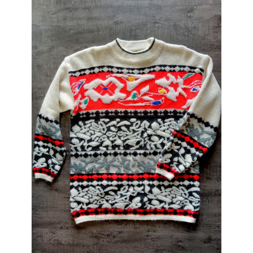 1980s-1990s Pasta M Women's Gnarly Textured Quirky Sweater